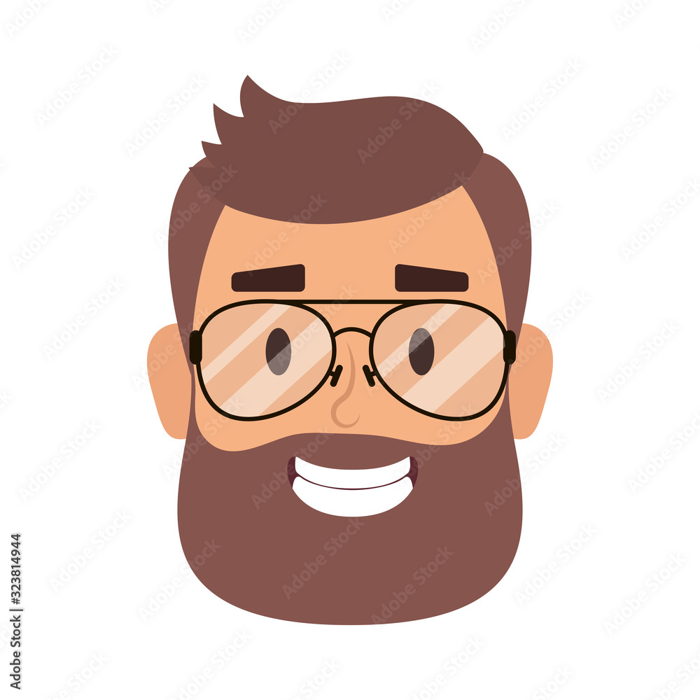 Wall mural young man head with beard and eyeglasses