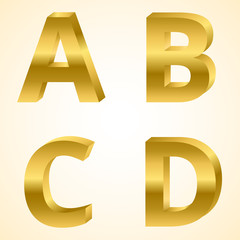 Letters A to D color gold 3D style.