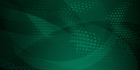 Abstract background made of halftone dots and curved lines in dark green colors