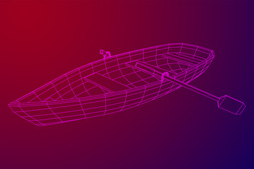 Rowing boat with paddles. Wireframe low poly mesh vector illustration