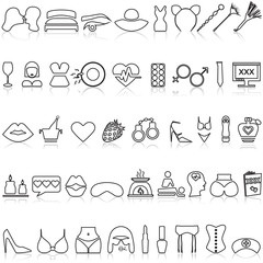 Sex shop icons set on a white background with shadow