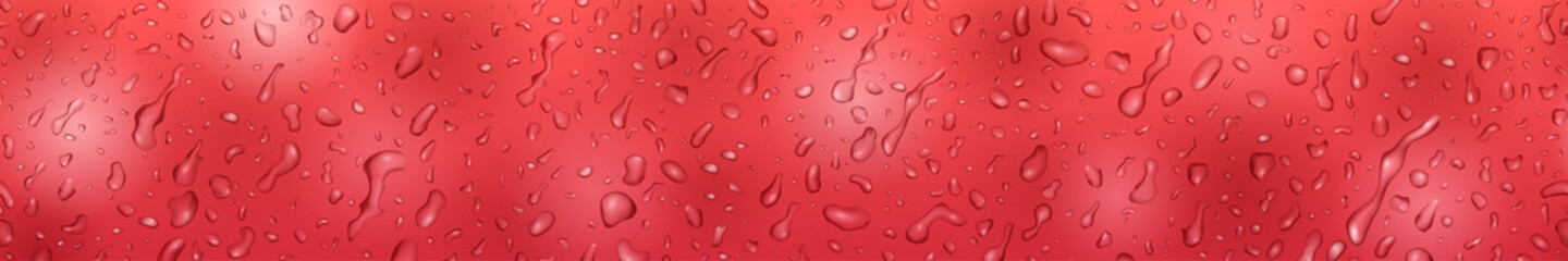 Banner in red colors with drops and streaks of water, flowing down the surface. With seamless horizontal repetition