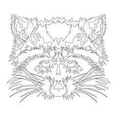 Cute raccoon head. Coloring with raccoon. Outline drawing