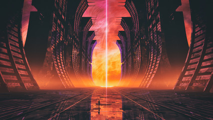 retro synth wave stijl abstracte fractal omgeving achtergrond met science fiction structuren