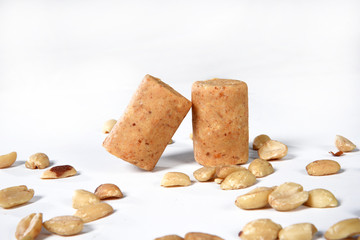 delicious brazilian peanuts peanut butter typical of june party isolated over wooden table