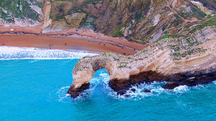 Durdle Door at the Jurassic coast in England - aerial view -aerial photography