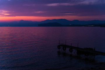 Fototapeta na wymiar Lilac sunset over the sea