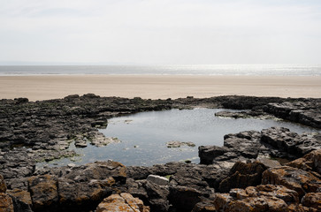 Fototapeta na wymiar Tidal rock pool at Porthcawl beach in Wales UK