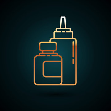 recommend clip art: Gold line Sauce bottle icon isolated on dark blue background. Ketchup, mustard and mayonnaise bottles with sauce for fast food. Vector Illustration