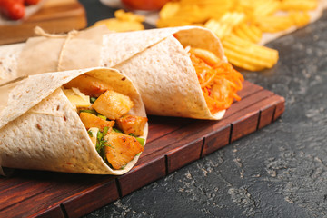 Tasty doner kebab on table