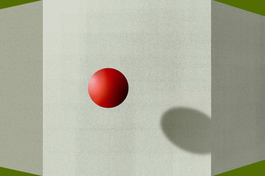 A Handball Is Seen With It’s Shadow Bouncing Off A Wall.