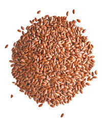 Heap of flax seeds on white background