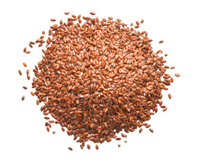 Heap of flax seeds on white background