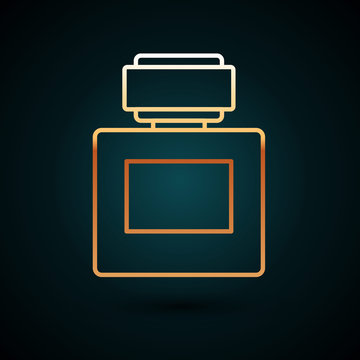 recommend clip art: Gold line Aftershave icon isolated on dark blue background. Cologne spray icon. Male perfume bottle. Vector Illustration