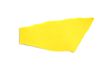 pieces of torn yellow paper on white background, copy space.