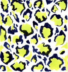 Leopard print in trending fluorescent green.The illustration is made with markers. Background for fashion prints, fabric, wallpaper, textiles.