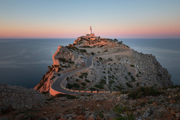 Lighthouse of Cap de Formentor Majorca (Mallorca) Spain around sunset.