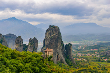Fototapeta na wymiar Landscape of monastery and rock formation in Meteora, Greece