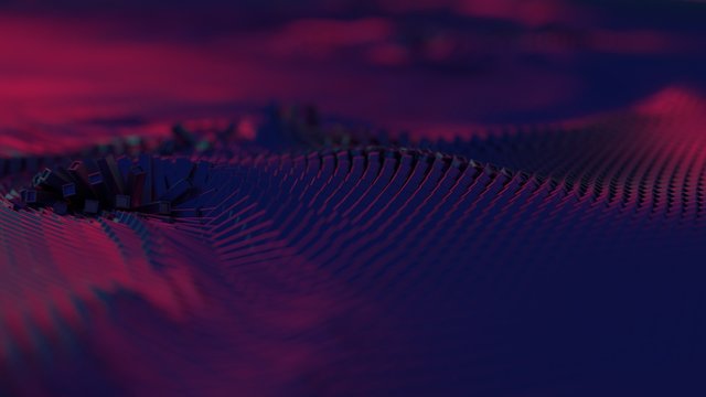 Abstract digital shock wave background with lots of tiles, technology innovation landscape, techie 3d illustration