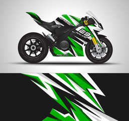 Motorcycle wrap decal and vinyl sticker design. Concept graphic abstract background for wrapping vehicles, motorsport, Sport bike, motocross, supermoto and livery. Vector illustration.