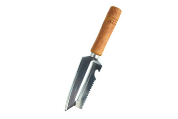 Vegetable slicer and multifunctional knife isolated on white background. Handle shredder tool usually used cabbage chopping and fish cleaning..