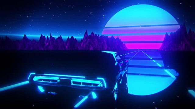 3D Retro Synthwave Night Landscape VJ Loop Motion Background