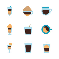 Isolated coffee flat style icon set vector design