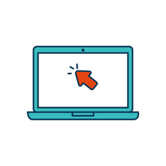 laptop computer with arrow cursor isolated icon vector illustration design