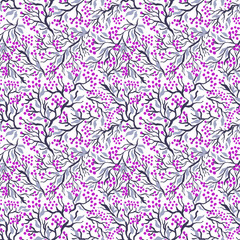 Seamless pattern berry drawing. Background with Hand Painted naive style.