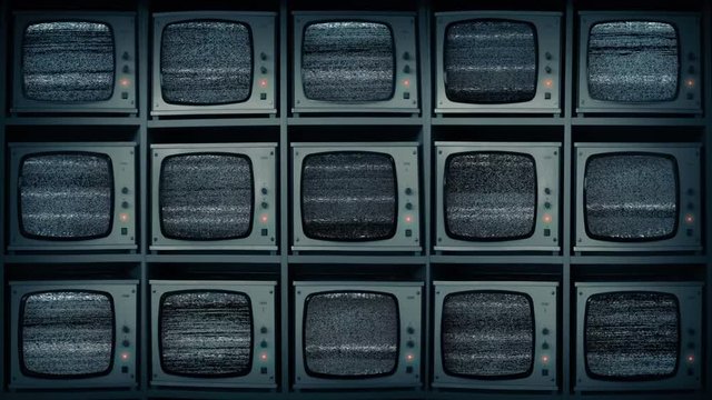 CCTV Bank Of Monitors With Static Fuzz