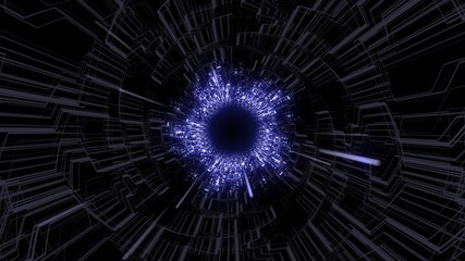 3D Abstract Futuristic Digital Circuit Board Tunnel HUD with Glowing Blue Waves Background Ver.1 of 4