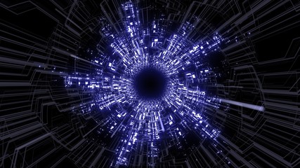 3D Abstract Futuristic Digital Circuit Board Tunnel HUD with Glowing Blue Waves Background Ver.2 of 4 (Half Wave)