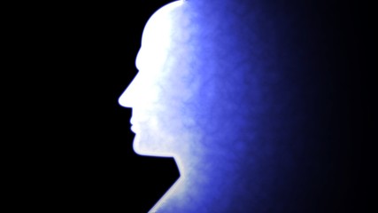 Human/AI Head Silhouette with Glowing Vibrant Blue Color Effect Screen in Black Background
