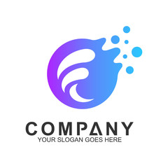 flat letter f logo design in circle shape