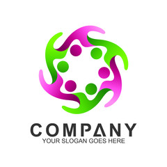 multicolored pictorial people logo design graphic for family care,social relationship,healthy people,happy kids,adoption child,education school,foundation community and medical clinic