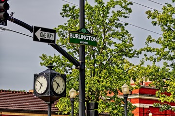 Road sign of the Burlington Avenue, Richmond, the UK hanged on a traffic light