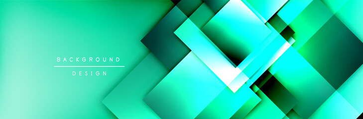 Fototapeta premium Square shapes composition geometric abstract background. 3D shadow effects and fluid gradients. Modern overlapping forms