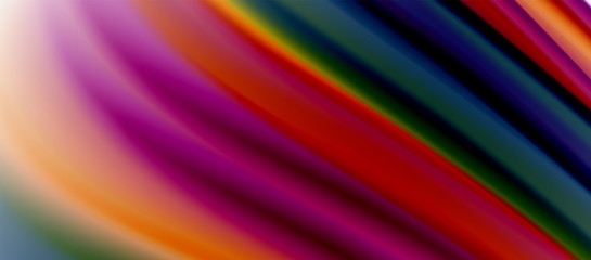 Obraz premium Wave lines abstract background, smooth silk design with rainbow style colors. Liquid fluid color waves. Vector Illustration
