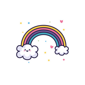 cute rainbow with clouds kawaii style vector illustration design