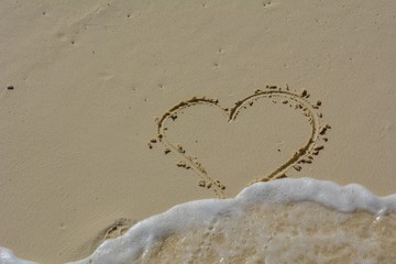 Closeup shot off a heart on the sand in the beach