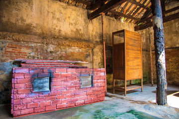 Vintage kitchen in ancient brick house at bangkok in thailand