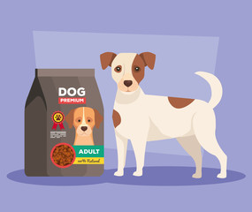 cute dog with bag food animal vector illustration design