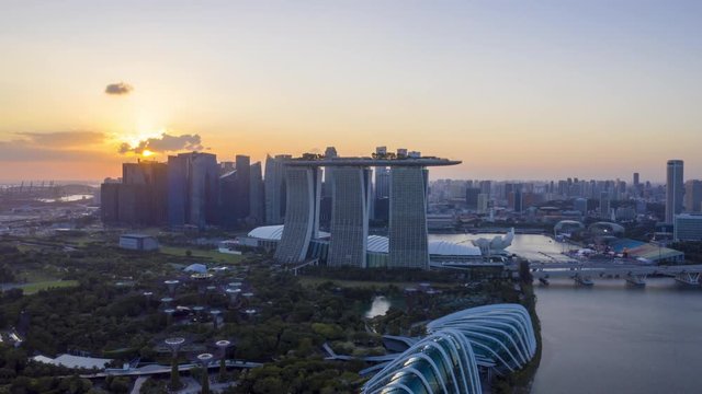 4k Hyper lapse Aerial view of Singapore City Skyline,Sunset of Singapore