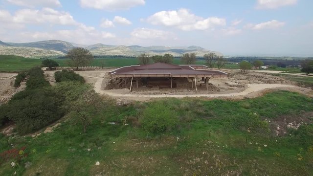 Aerial of Canaanite Palace at Tel Hazor ruins. Israel. DJI-0001-10