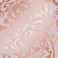 Delicate rose gold. Beauty seamless pattern. Liquid marble effect. Fluid stains. Rose marble. Luxury background. Splash for design prints. Elegant stylish texture flow. Abstract pink backdrop. Vector