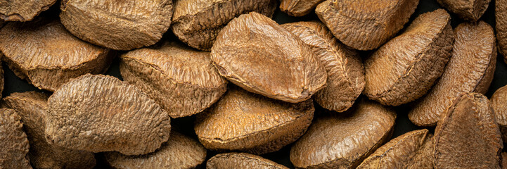 Brazilian nuts in shells closeup background