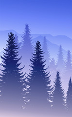 Fototapeta premium Nature forest Natural Pine forest mountains horizon Landscape wallpaper Sunrise and sunset Illustration vector style colorful view background
