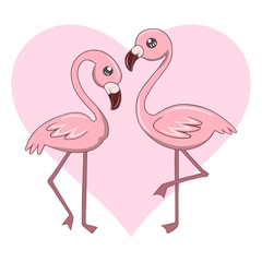 Cute kawaii pink flamingos couple