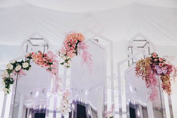 mirror decorations decorated with flower arrangements