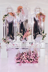 mirror decorations decorated with flower arrangements